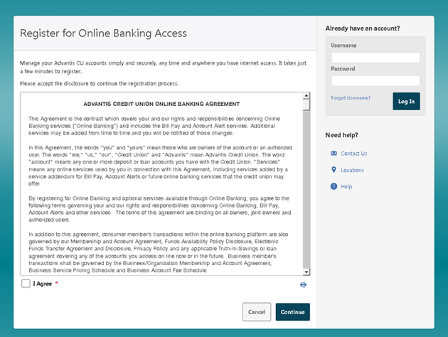 Register for Online Banking Access screen capture