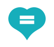 A graphic design of a heart with an equal sign within it. The heart is an aqua blue and the equal sign is white. 